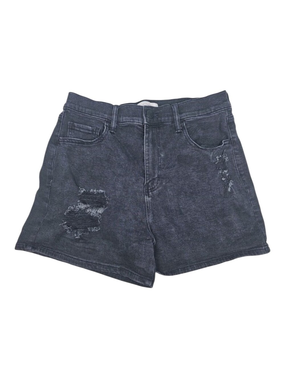 High Rise Boyfriend Midi Distressed Denim Shorts Washed Black Gray Size 13/31W